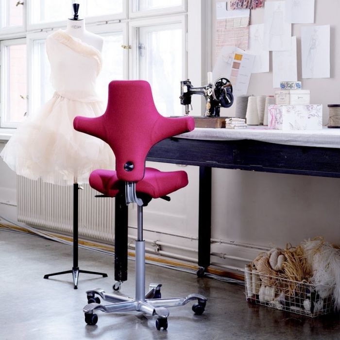 Capisco Chair grey base red pink fabric