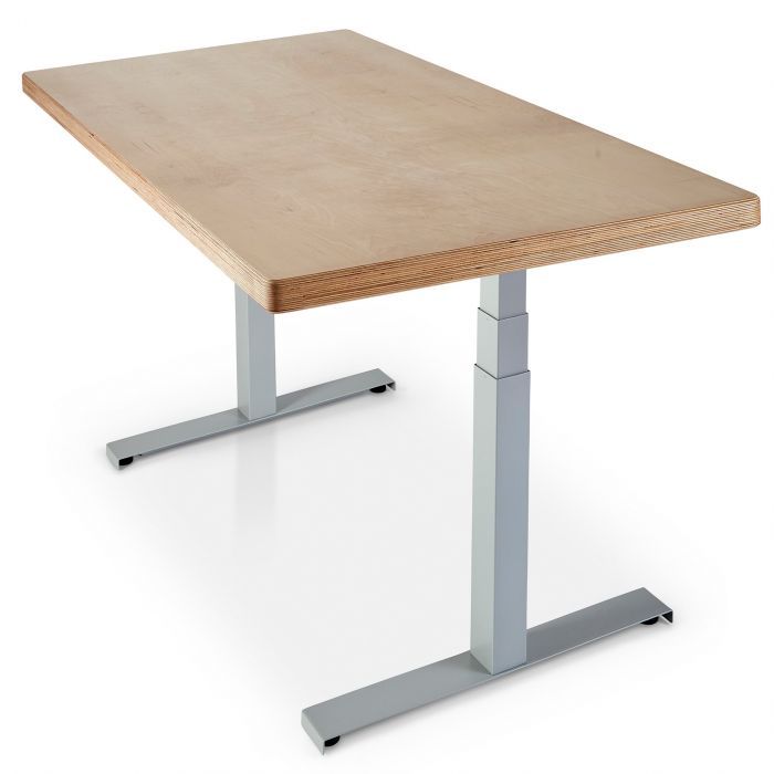 Sisu Birch Plywood Standing Desk with grey adjustable Skyflo frame