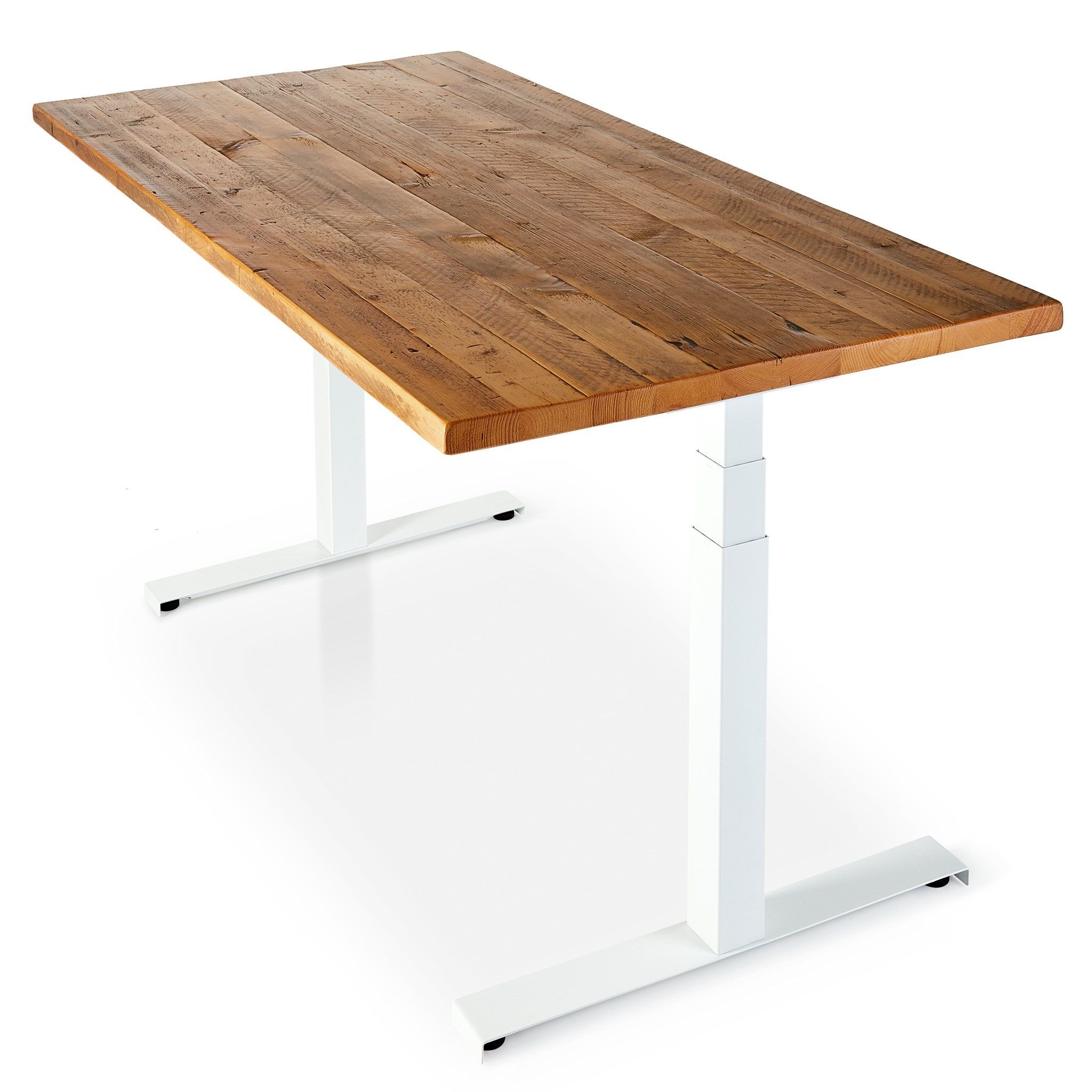 Sisu Reclaimed Wood Standing Desk with white Skyflo frame