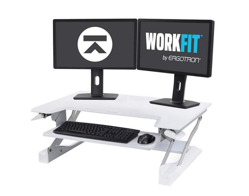 WorkFit-TL Standing Desk Riser with dual monitors from Ergotron