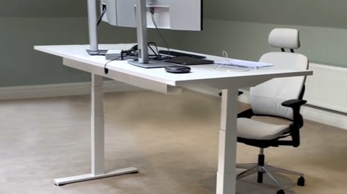 White skyflo standing desk frame